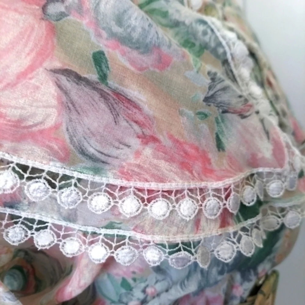 Vintage Floral Prairie Maxi Dress Lace Collar Cottagecore Romantic